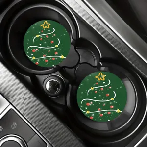Christmas car coaster set, absorbent diatomaceous earth cup holder mat for vehicle.