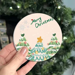Christmas diatomaceous earth coaster with cute tree pattern for festive home coffee table.