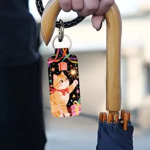 Neoprene Lipstick Holder Keychain Cute Cat Print Lip Balm Pouch Bag Pendant Accessories