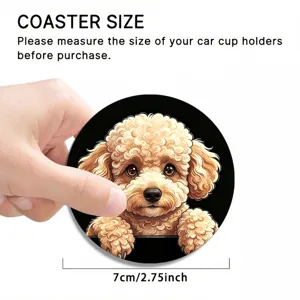 Cute Poodle Car Coaster 7cm Non-Slip Silicone Cup Holder Mat Auto Interior Accessories