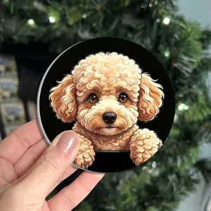 Cute curly dog pattern round coaster detail shot, perfect table decor and accessory.