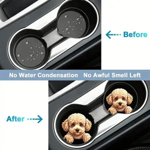 Car cup holder coasters with cute poodle design, waterproof and anti-slip silicone mats.