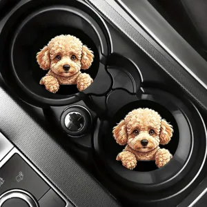 Cute Poodle Car Cup Coaster Silicone Non-Slip Mat Automotive Interior Accessories