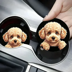 Cute poodle car cup holder coaster, absorbent silicone auto drink coaster for interior decor.