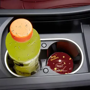 Christmas diatomaceous earth absorbent car coaster round anti-slip heat insulating cup mat
