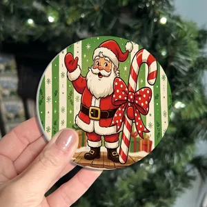 Christmas vintage Santa Claus coaster detail, festive tree pattern heat-resistant table mat.