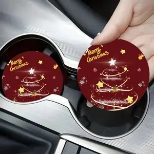 Christmas car coaster absorbent diatomite round cup mat holiday auto interior decor