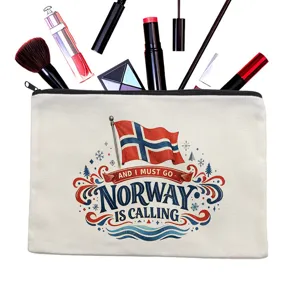 Leinwand Kosmetiktasche mit Norwegen Flagge Druck und Reißverschluss Make-up Etui.