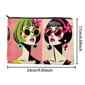 Retro pop art cosmetic bag stylish canvas zipper pouch makeup organizer for women daily use