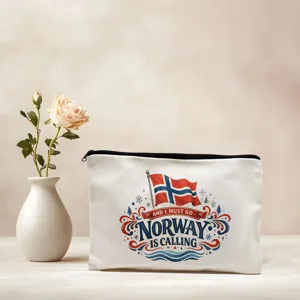Stoff-Kulturbeutel mit norwegischer Flagge und tollem Motiv, ideal für Kosmetik und Reisebedarf.