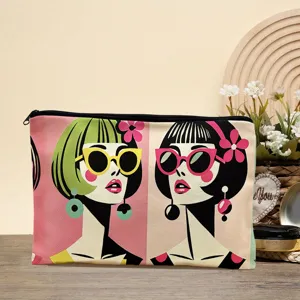 Retro pop art fashion cosmetic bag canvas zipper pouch portable makeup travel storage case
