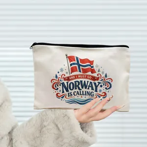 Strapazierfähige Kosmetiktasche aus Canvas mit Norwegen Motiv, praktischer Reißverschluss.