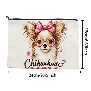 Leinwand Reißverschluss Kosmetiktasche mit süßem Chihuahua Design, tragbare Reise Make-up Tasche.