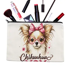 Leinwand süße Chihuahua Print Make-up Tasche Reißverschluss Reise Kosmetiktasche Damen