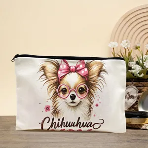 Leinwand Make-up Tasche tragbare Reise Kosmetiktasche süßer Chihuahua Druck Kosmetikbeutel