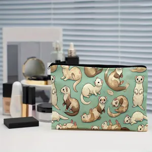 Graziosa borsa per trucco con motivo di furetto astuccio in tela organizer da viaggio carino