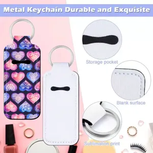 Neoprene lipstick holder keychain with metal ring and blank sublimation surface for custom print.