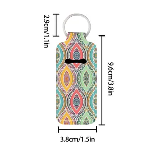 Neoprene lipstick holder keychain with bohemian mandala pattern, portable key ring organizer.