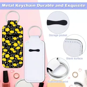 Floral lipstick holder keychain with storage pocket and blank sublimation surface.