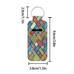 Neoprene lipstick holder keychain with colorful mandala pattern, portable chapstick cover bag charm.