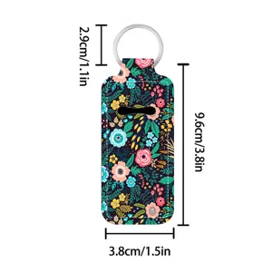 Floral pattern lipstick holder keychain with metal ring, portable lip balm protective sleeve.