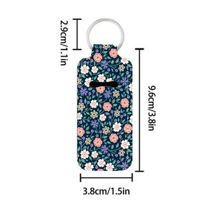 Floral Print Lipstick Holder Keychain Cute Lip Balm Pouch Key Ring Portable Bag Design