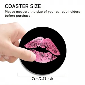 Universal car cup holder coaster with pink lips design, durable anti-slip rubber material.