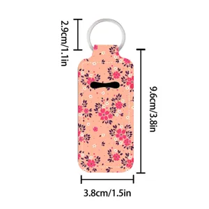 Floral print lipstick holder keychain cute lip balm sleeve pocket pouch with metal ring