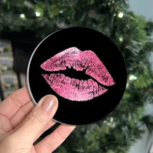 Car cup holder coaster with stylish pink lips print, ideal for auto interior decoration and use.