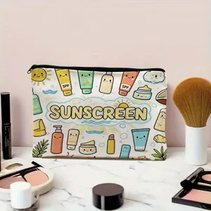 Cute cartoon sunscreen printed canvas cosmetic bag multi-functional travel makeup storage pouch