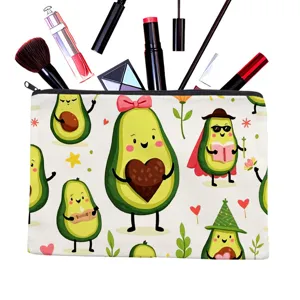 Cute cartoon avocado print makeup bag, canvas travel cosmetic pouch and storage organizer for women.