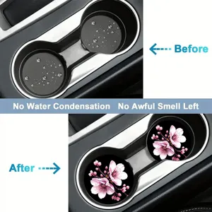 Silicone car cup holder coaster with cherry blossom pattern, anti-slip and waterproof design.