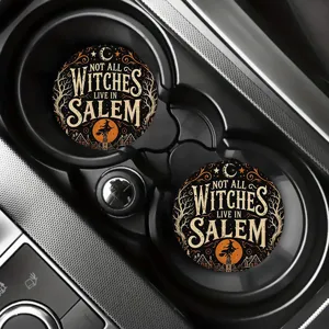 Halloween silicone car coaster set, cute witch theme design, non-slip cup holder mat.
