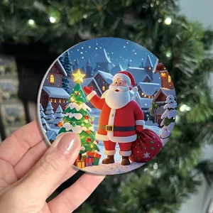 Diatomaceous earth Christmas cartoon coaster, absorbent table mat detail view for holiday decor.