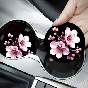 Non-Slip Silicone Car Cup Holder Coaster With Dreamy Butterfly Rose Sakura Poodle Dog Rhinestone Crown Pattern Interior Accessory