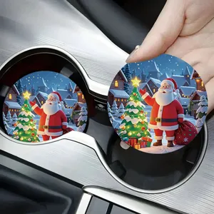 Christmas cartoon diatomite car cup coaster absorbent non-slip thermal insulation drink mat for auto