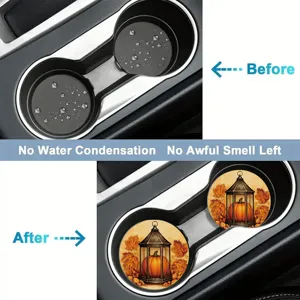 Silicone car cup coasters with autumn pumpkin design, waterproof and anti-slip insert mats.