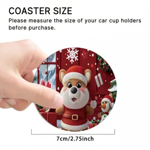 Christmas car cup holder coaster with cute cartoon bear design, non-slip silicone mat 7cm.
