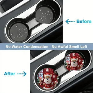 Christmas car cup coasters, anti-slip waterproof silicone cup holder inserts for auto interior.