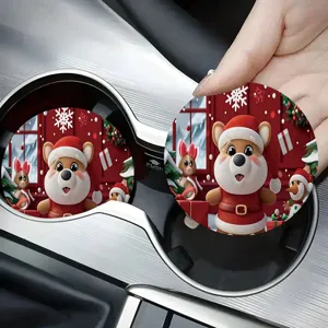 Christmas car cup coaster silicone non-slip cute bear auto interior thermal mat interior decor