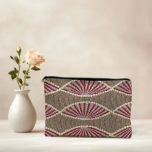 Detailed view of handmade diamond painting cosmetic bag with beaded wave pattern zipper pouch.