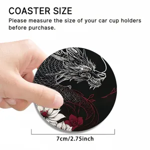 Acrylic car coaster with traditional dragon flower pattern, non-slip cup holder mat 7cm