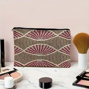 Portable cosmetic makeup bag with geometric diamond pattern for daily storage and travel use.
