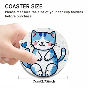 Nahaufnahme Detail des niedlichen Cartoon Katzen Auto Untersetzers mit 7cm Durchmesser.