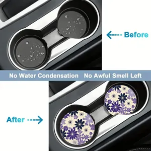 Absorbent car cup coaster non-slip mat with floral pattern for automotive interior use