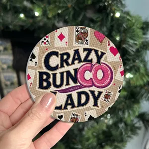 Round non-slip car coaster with stylish playing card and vintage letter design for cup table decor