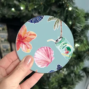 Waterproof silicone drink coaster with cute watercolor summer tropical design for home table decor.