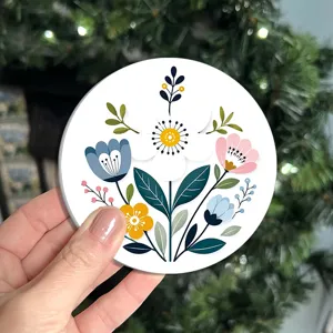 Set de table rond résistant à la chaleur imprimé floral de Noël pour la décoration de table