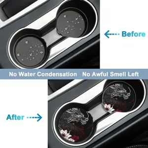 Car cup holder coasters anti-slip silicone absorbent mats with dragon design set.