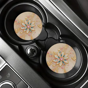 Silikon Auto Tassen Untersetzer Set, dekoratives Blumen Strass Design für Getränkehalter.